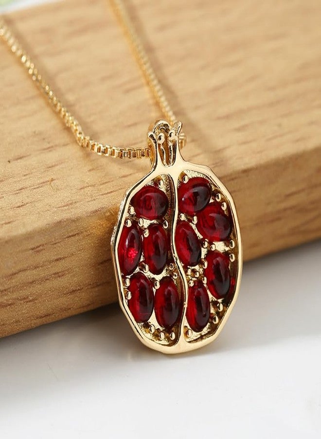 sunglnl Pomegranate Necklace For Women, Gold Fruit Pendant Persephone Necklaces Red Pomegranates Charm Metallic Style Jewelry Gift (pomegranate) - Image 2